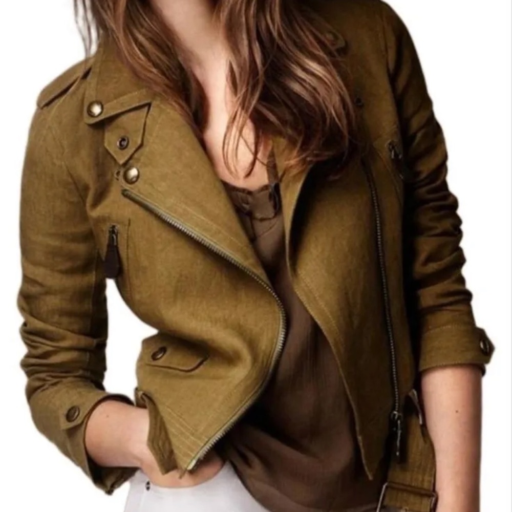 NWT Burberry Brit 'Patchford' Linen Moto Jacket - Size 2